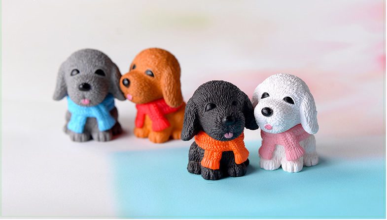 Wholesale Mini Fairy Garden Accessories Supplies Resin Animals Scarf Pet Dog Figurine Arts And Crafts Diy Landscaping Pot Bonsai Fairy Garden Ornament Pot Decorate Small Artificial Dog Terrarium Fairy Garden Kits Decoration